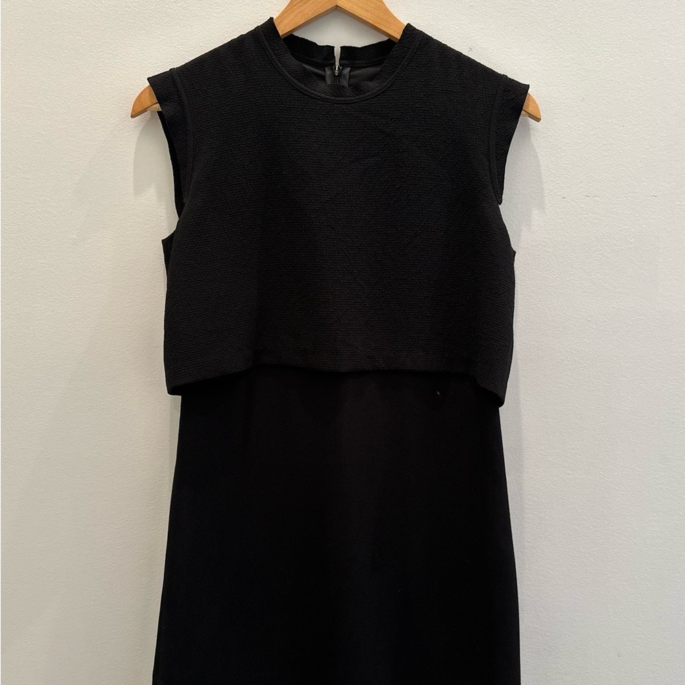 Sandro Black Sheath Midi Dress Mock Neck Sleeveless